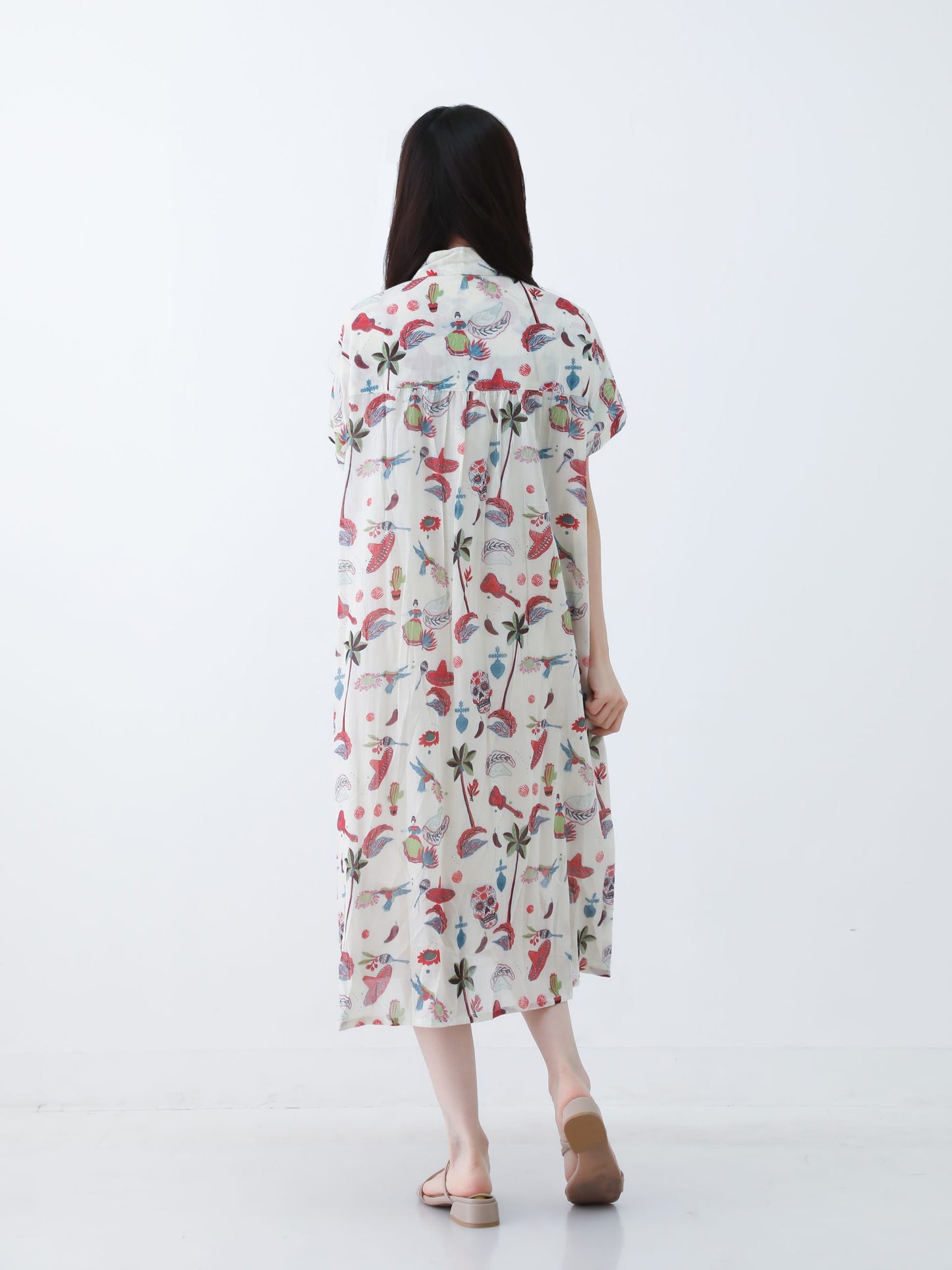 H・B コットン総柄ワンピース ST1-25002 ベージュ ワンサイズ