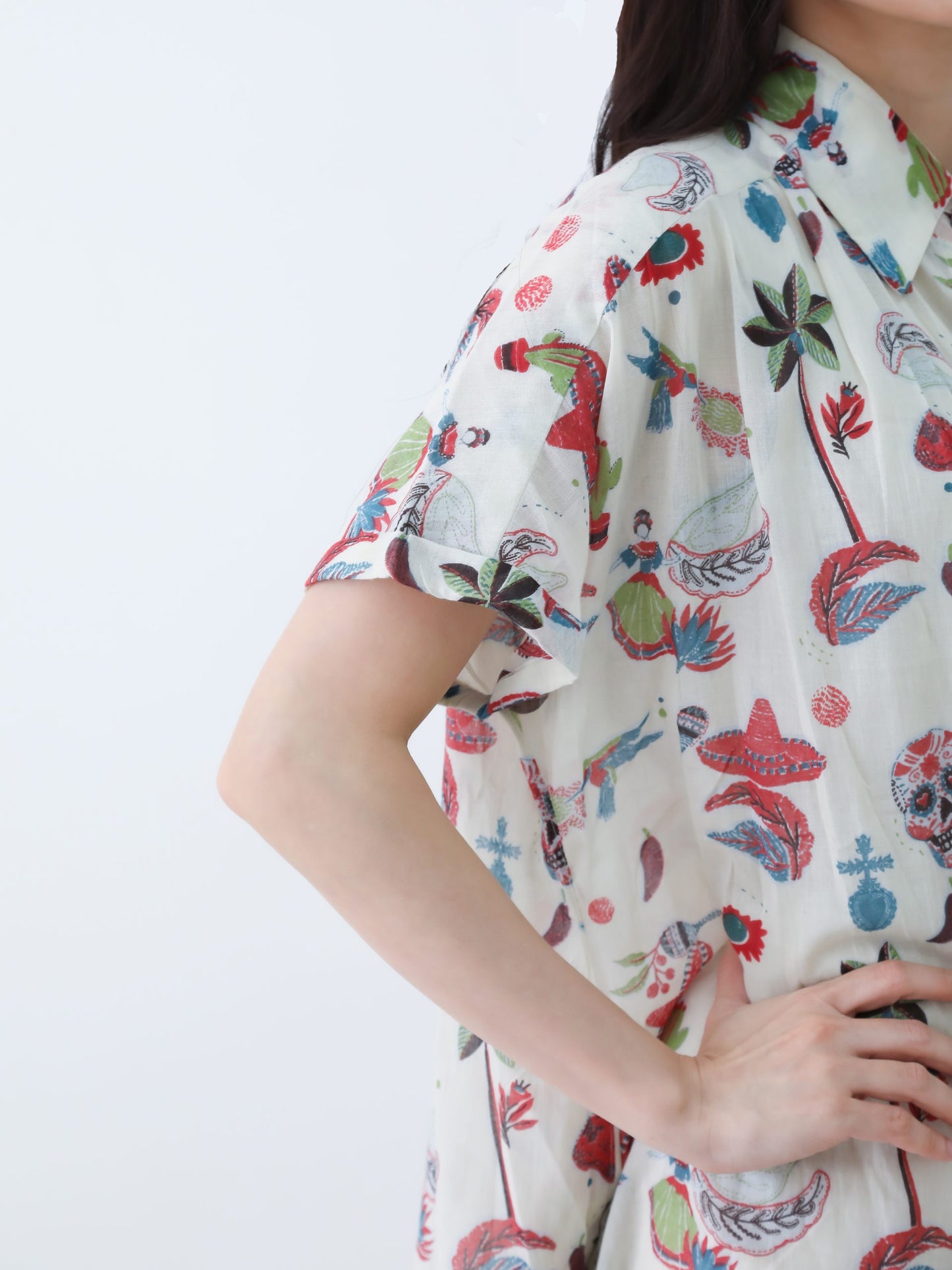 H・B コットン総柄ワンピース ST1-25002 ベージュ ワンサイズ