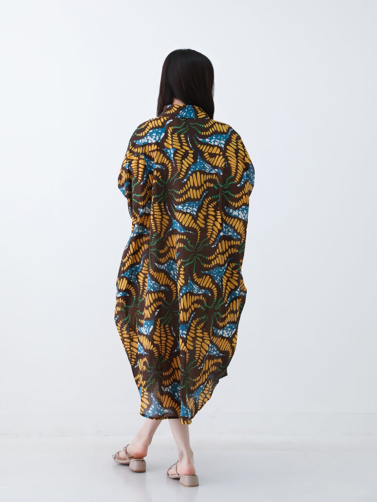 H・B コットン総柄長袖ワンピース ST1-25003 ワンサイズ