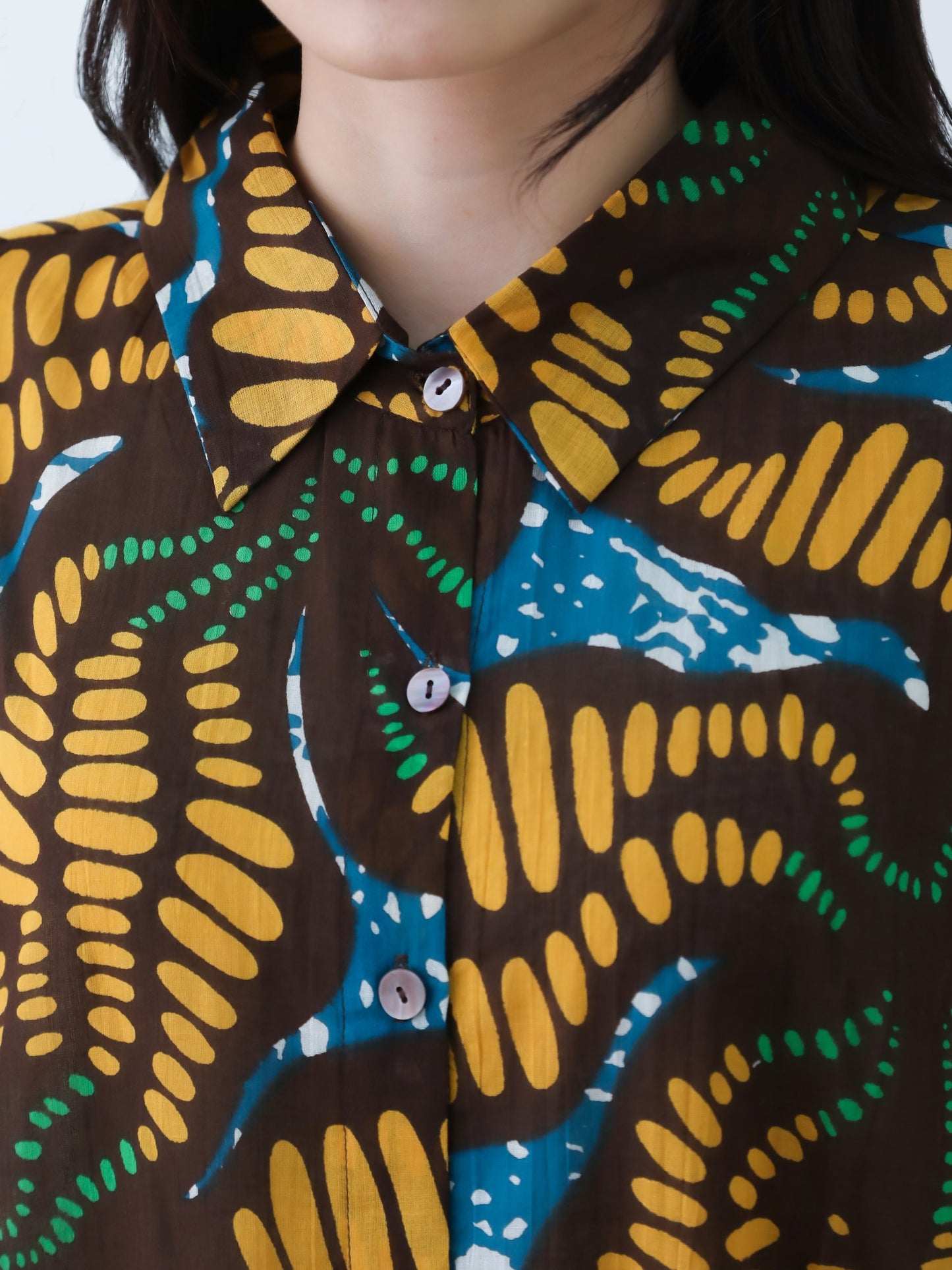 H・B コットン総柄長袖ワンピース ST1-25003 ワンサイズ