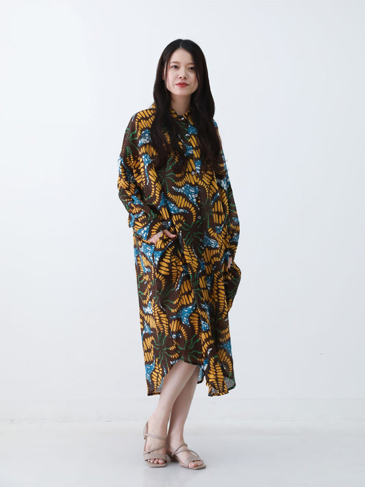 H・B コットン総柄長袖ワンピース ST1-25003 ワンサイズ