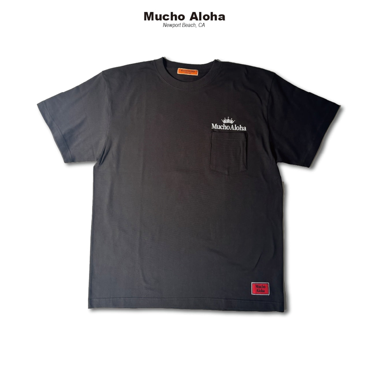MUCHO ALOHA (ムチョアロハ) CROWN Logo S/S ポケット Tシャツ スミクロ MAT-PT003