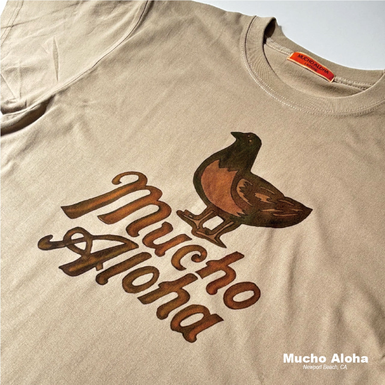 MUCHO ALOHA (ムチョアロハ) Wood Look プリント S/S Tシャツ ベージュ MAT-015